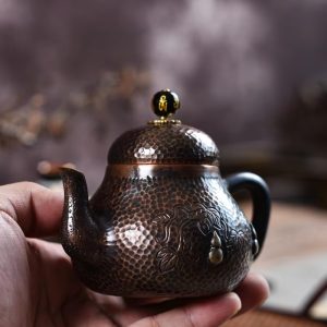 Carved Gourd Pure Copper Teapot Pear-Shaped Hand-Hammered Small Capacity Modern Design Portable with Lid Business Gift
